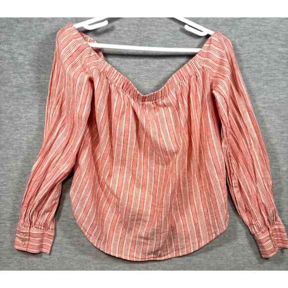 Free People Hello There Beautiful Off Shoulder Striped Top Linen Blend - Picture 5 of 5